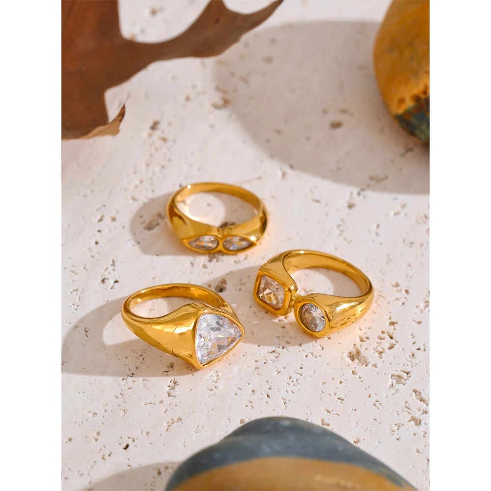 Yhpup tamanho 678 aaa brilhante zircônia cúbica anel de dedo geométrico de alta qualidade aço inoxidável 18k banhado a ouro joias à prova de ferrugem