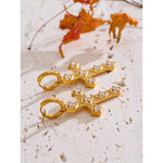 Yhpup tendência bling zircônia cúbica clássico cruz gota brincos de argola 18k cor ouro pvd banhado a aço inoxidável jóias requintadas