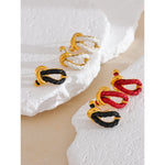 Yhpup vermelho preto branco couro nó geométrico oco brincos na moda aço inoxidável resistente à água elegante jóias exclusivas