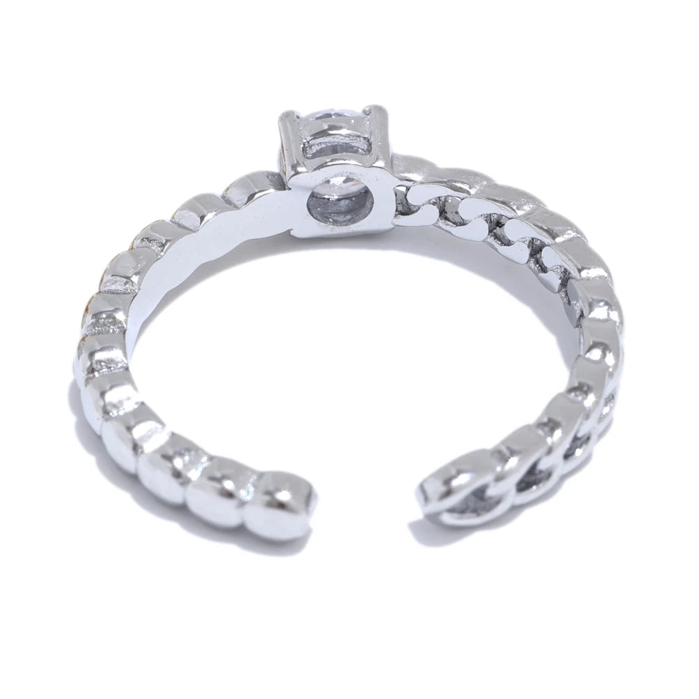 Yhpup popular corrente de metal de aço inoxidável zircônia cúbica aberto anel ajustável 18k pvd banhado requintado moda jóias atacado