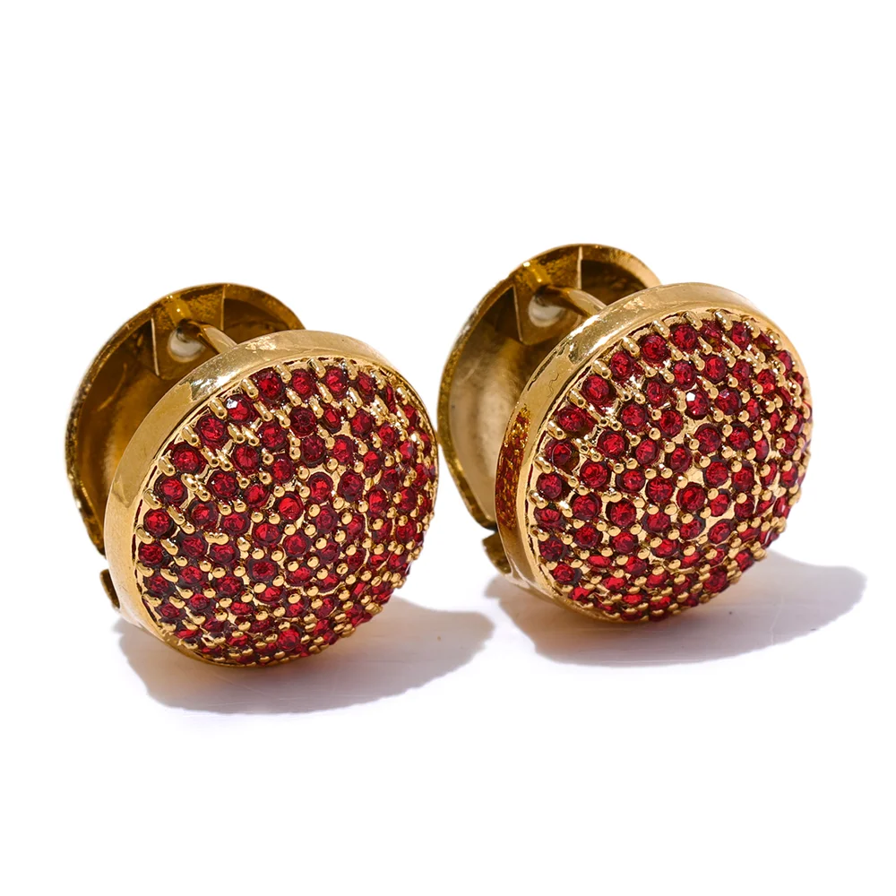 Yhpup luxo bling multi cor zircônia cúbica aço inoxidável redondo oco brincos de argola para mulheres à prova dwaterproof água moda jóias