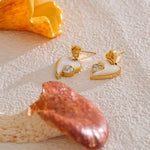 Yhpup exclusivo concha natural zircônia coração amor brincos de alta qualidade aço inoxidável banhado a pvd joias requintadas