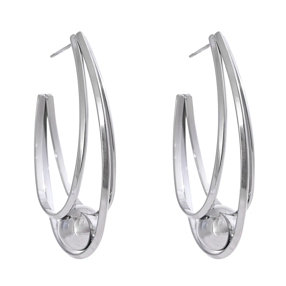 Yhpup Brincos Huggie geométricos de aço inoxidável banhados a ouro e platina PVD à prova de ferrugem pingente de metal joia de declaração diária presente