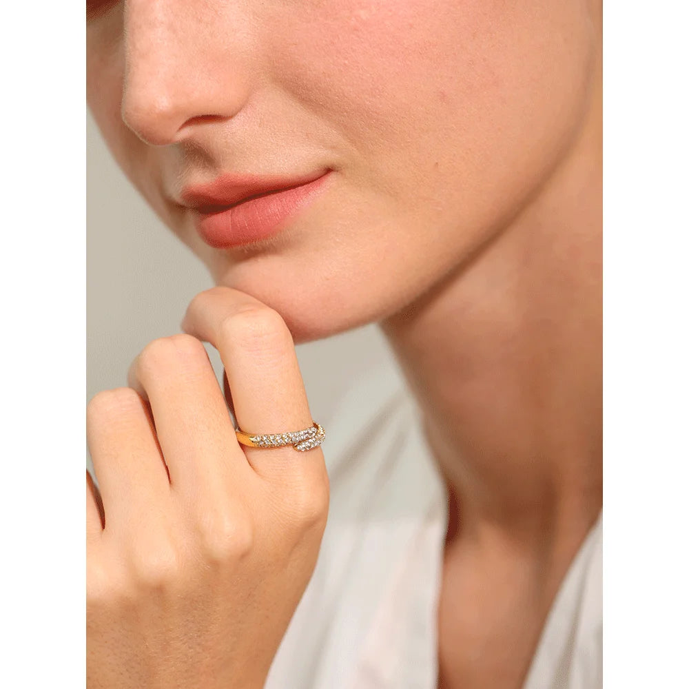 Yhpup moda bling zircônia cúbica anel de dedo fino ajustável aço inoxidável luxo alta qualidade jóias 18k ouro pvd banhado