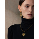 Yhpup novo popular aço inoxidável sol gota colar brincos de argola para mulheres mancha resistente charme conjunto jóias acessórios presente