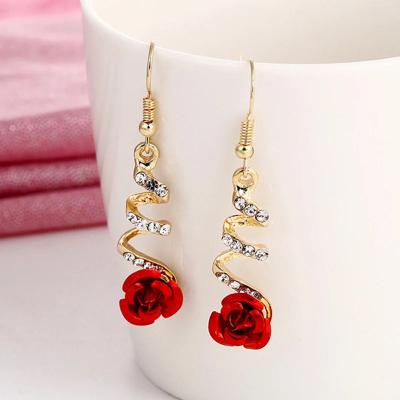 Brinco Torcido com Rosa e Strass - Lafemininy