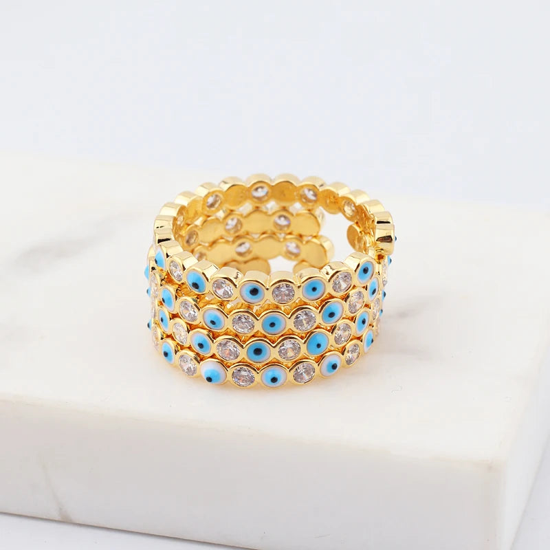 Lucky Eye Azul Turco Evil Eye Anel Aberto Cobre Cor Dourada Anéis de Dedo Ajustáveis para Mulheres Meninas Homens Moda Jóias