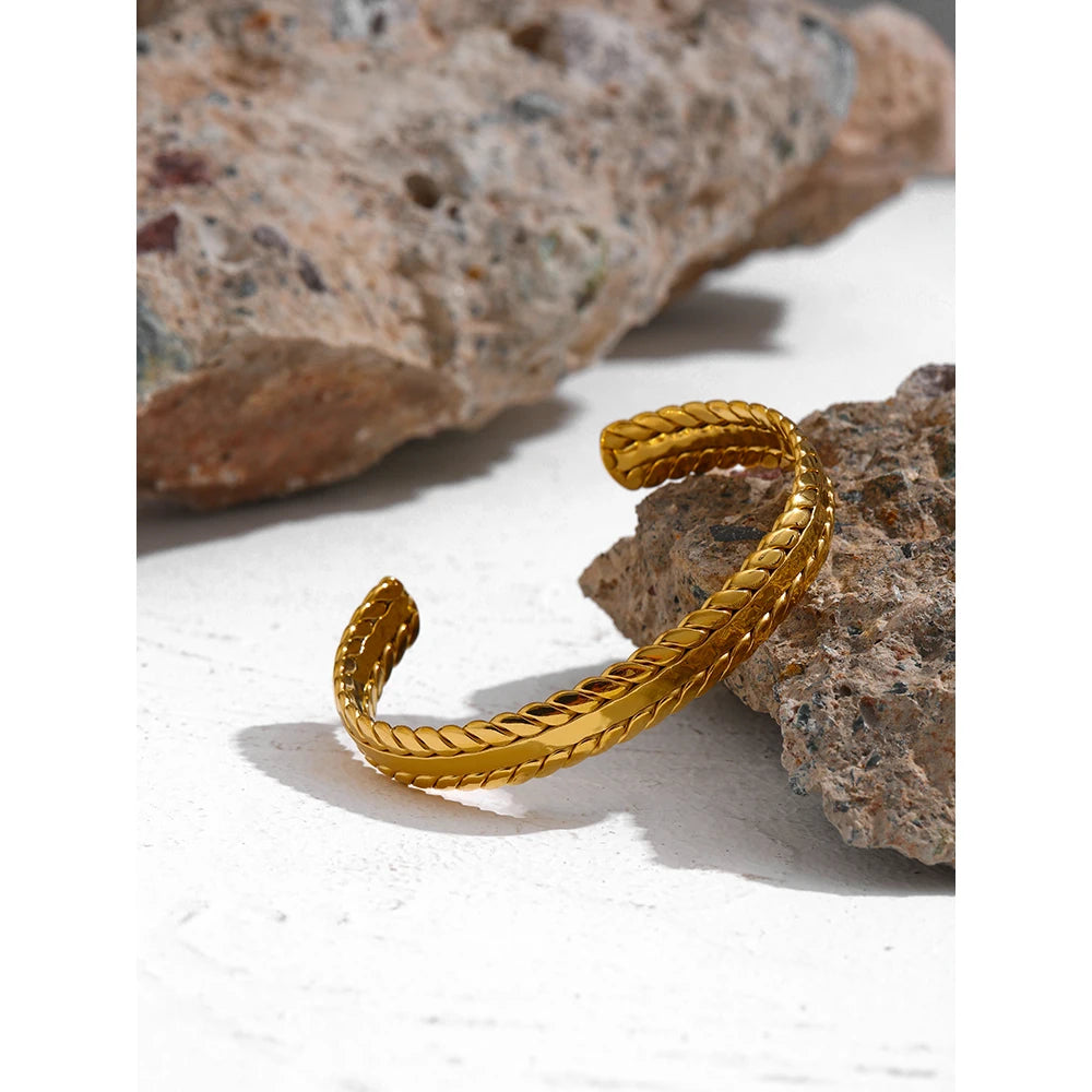 Yhpup pulseira de folhas de aço inoxidável 316l, minimalista, metálico, dourado, 18 k, à prova d'água, joia, presente de festa