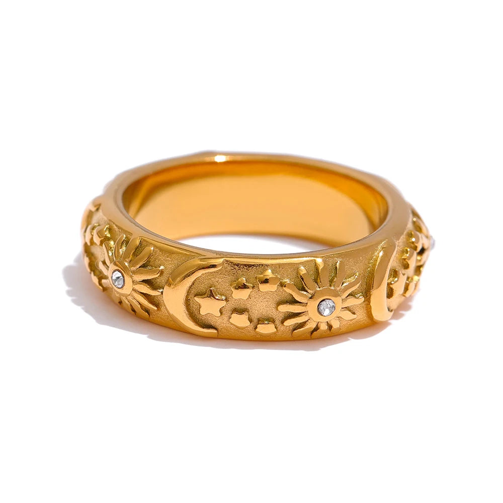 Yhpup sol estrela lua anel de aço inoxidável jóias elegante metal celestial feminino anel joyería acero inoxidável mujer presente novo
