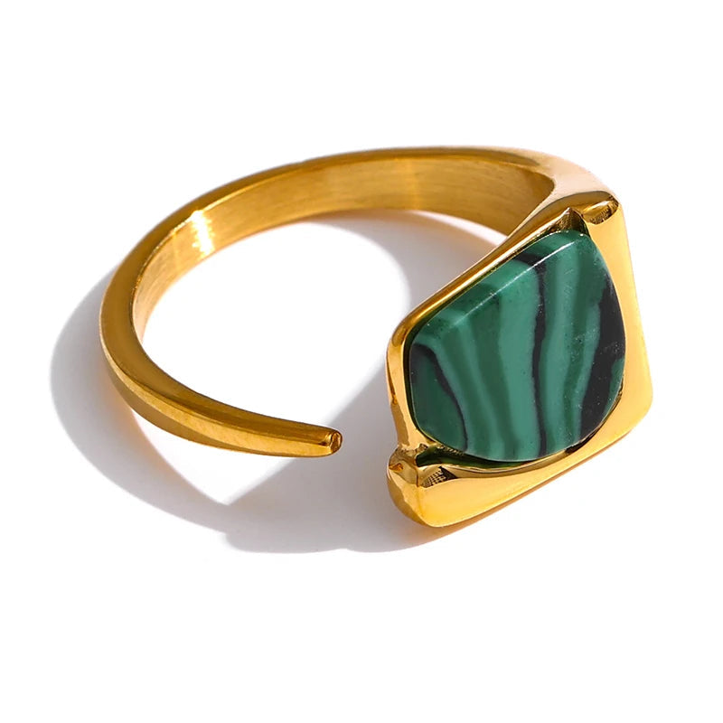 Yhpup novo anel de aço inoxidável feminino jóias vintage pedra natural abertura metal anel de dedo joyería acero inoxidável mujer presente