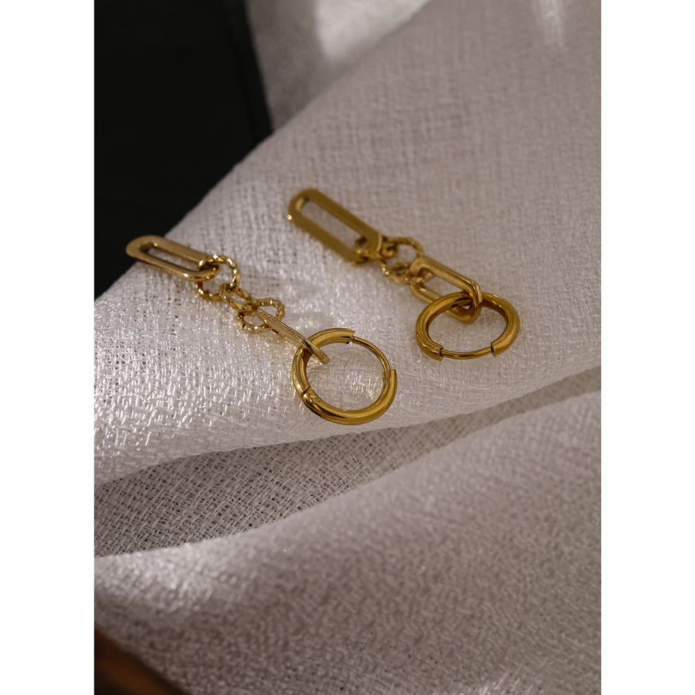 Yhpup alta qualidade de aço inoxidável metal geométrico balançar brincos chique cor ouro textura brincos longos jóias aniversário novo