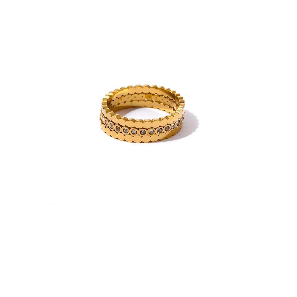 Yhpup requintado bling zircônia cúbica anel redondo 316l aço inoxidável feminino jóias temperamento anel de casamento anillos mujer presente
