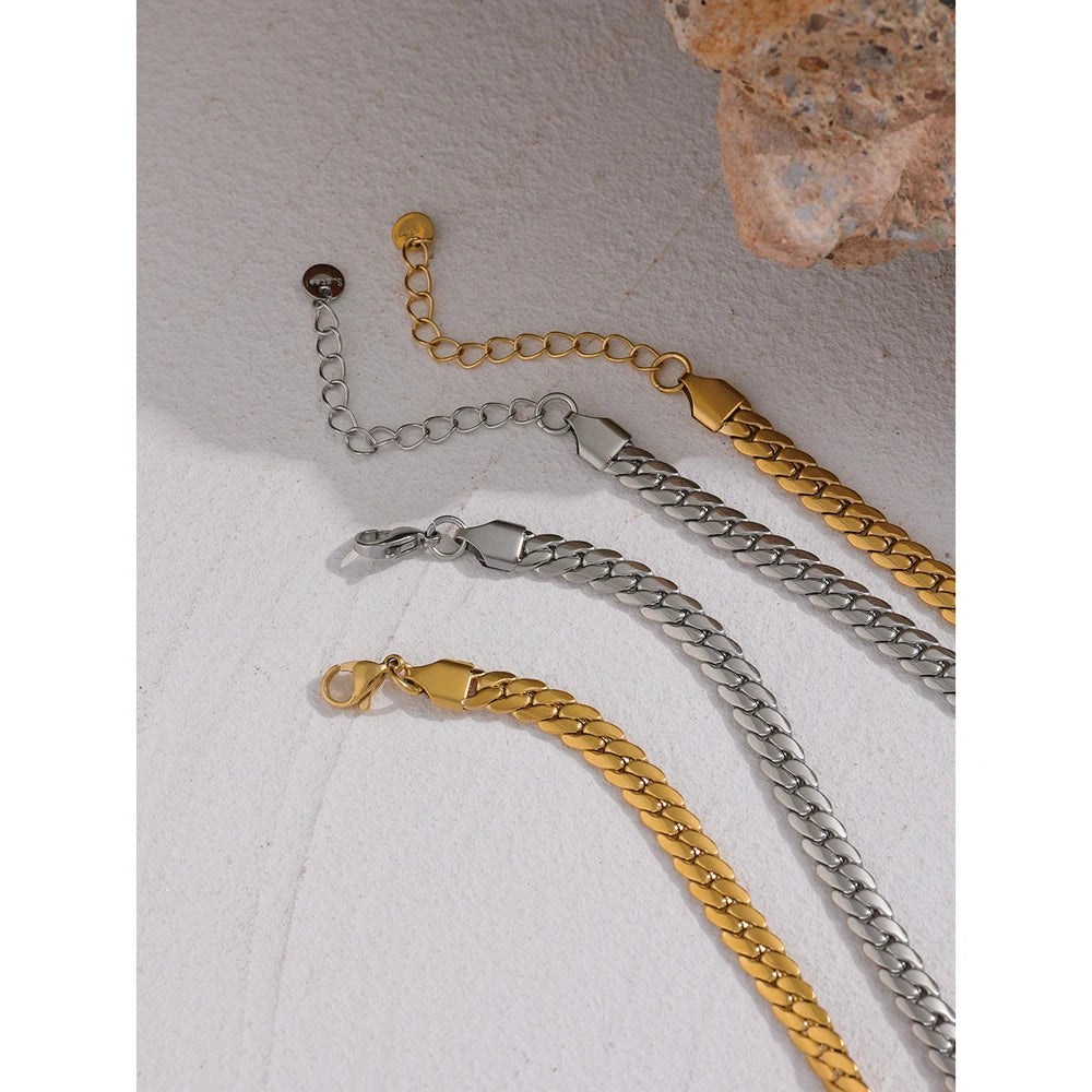 Yhpup coração corrente colar de aço inoxidável para mulheres moda textura de metal colar plano à prova dwaterproof água presente namorada