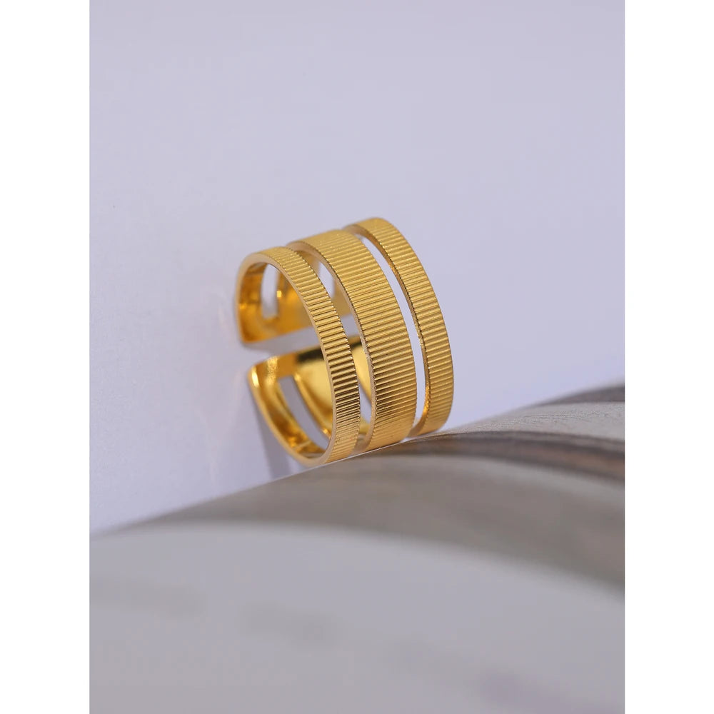 Yhpup Declaração Anel de abertura geométrica de aço inoxidável minimalista cor dourada 18 K banhado a metal noivado para mulheres presente de festa