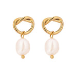 Yhpup minimalista pérolas naturais balançar brincos moda coreano simples elegante textura de metal jóias elegantes para o presente da menina