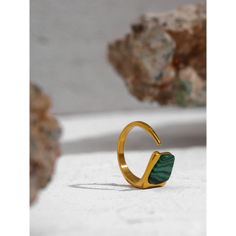 Yhpup novo anel de aço inoxidável feminino jóias vintage pedra natural abertura metal anel de dedo joyería acero inoxidável mujer presente