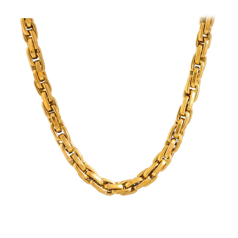 Yhpup corrente de aço inoxidável colar nova textura de metal 18 k banhado moda colar à prova dwaterproof água jóias bijoux femme meninas presente