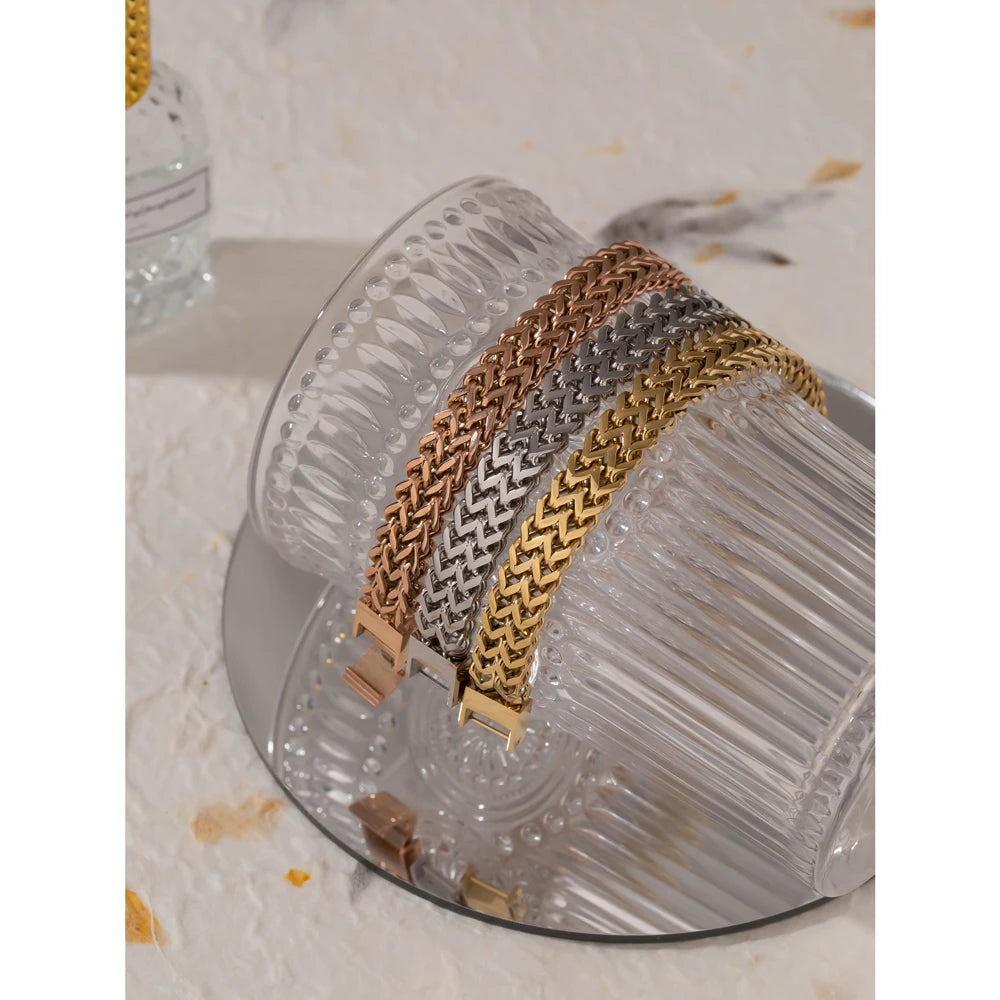 Yhpup unissex jóias de aço inoxidável cubana link corrente pulseira homem mulher 18k banhado a ouro heavy metal à prova dwaterproof água