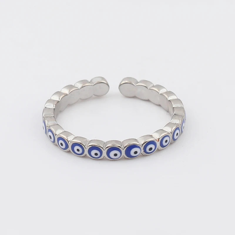Lucky Eye Azul Turco Evil Eye Anel Aberto Cobre Cor Dourada Anéis de Dedo Ajustáveis para Mulheres Meninas Homens Moda Jóias