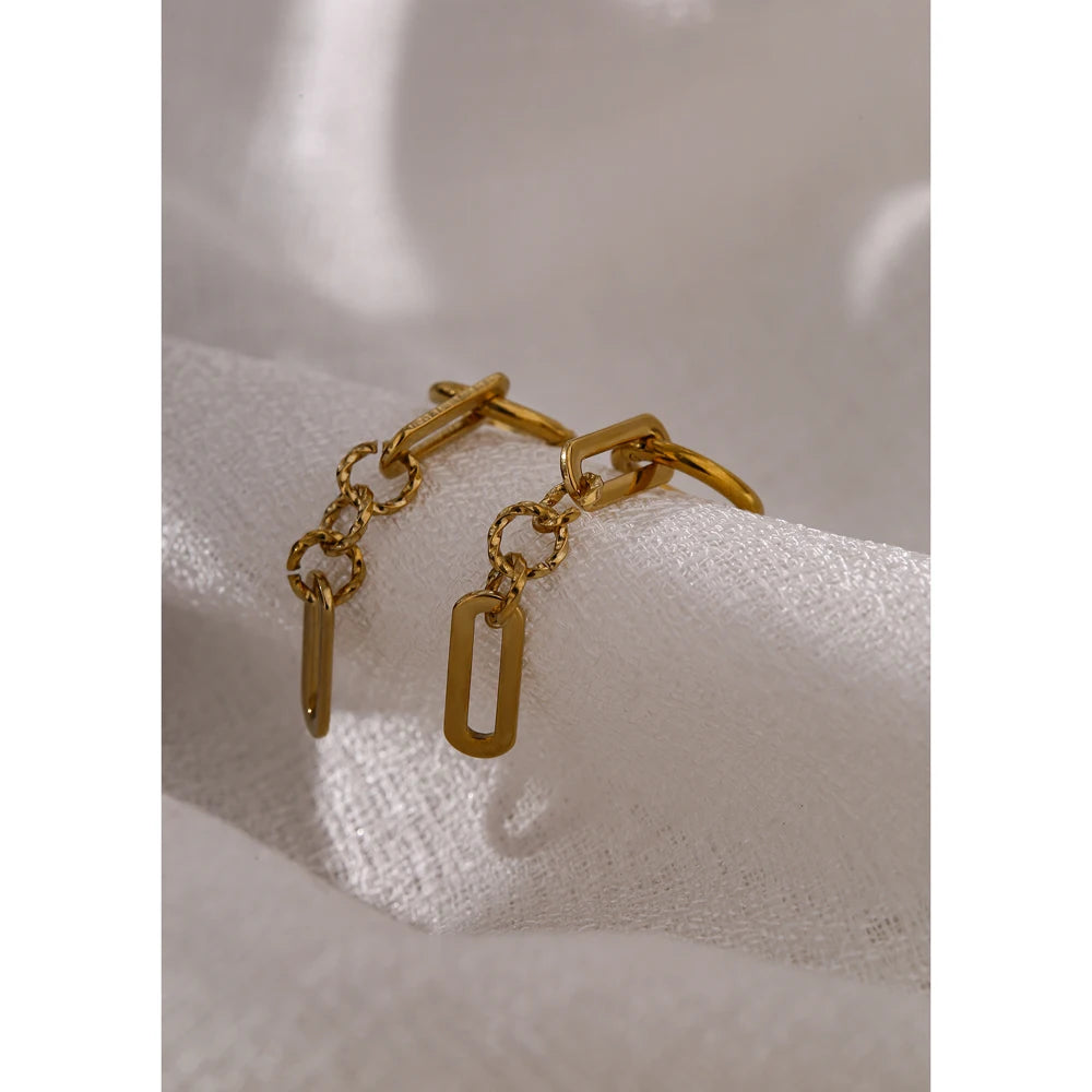 Yhpup alta qualidade de aço inoxidável metal geométrico balançar brincos chique cor ouro textura brincos longos jóias aniversário novo