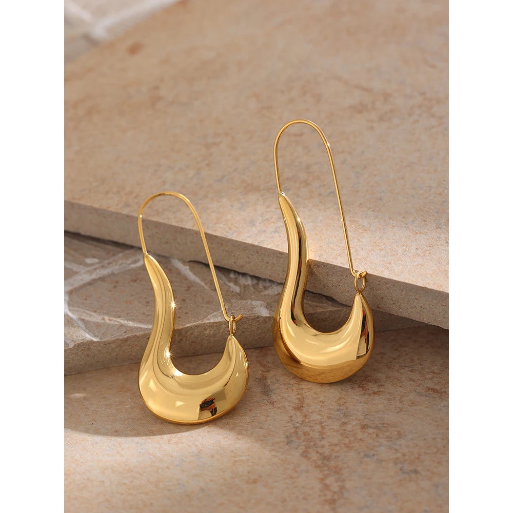 Yhpup Brincos de argola geométricos de aço inoxidável 316L, brincos minimalistas banhados a 18 K, joias à prova d'água para presente feminino