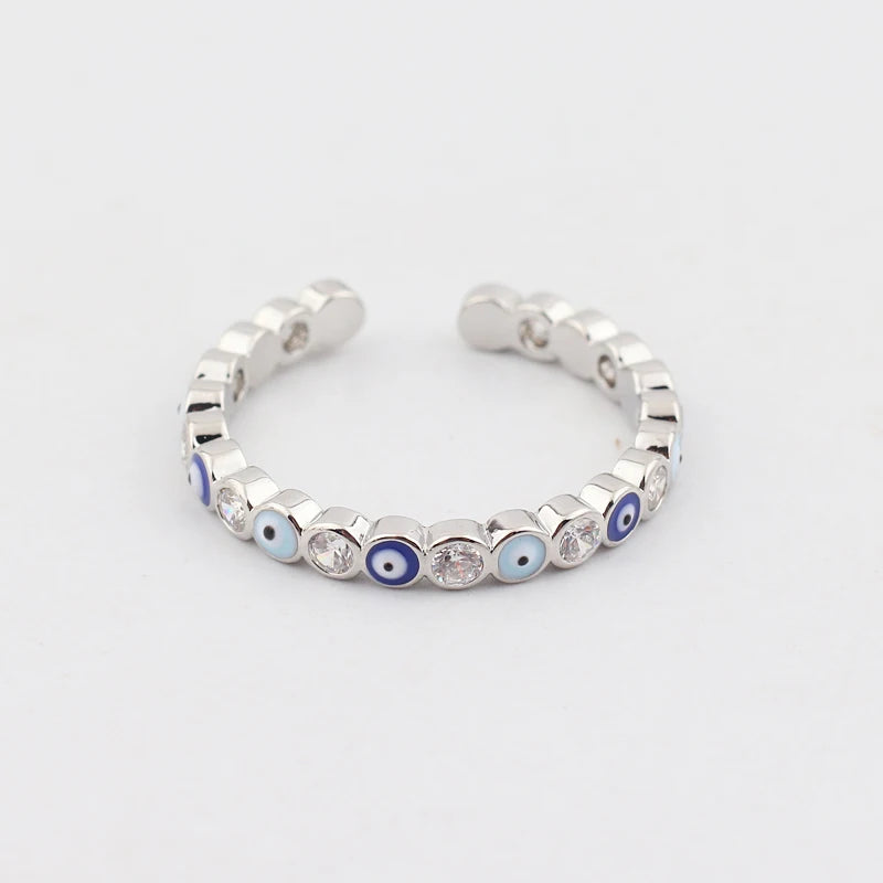 Lucky Eye Azul Turco Evil Eye Anel Aberto Cobre Cor Dourada Anéis de Dedo Ajustáveis para Mulheres Meninas Homens Moda Jóias