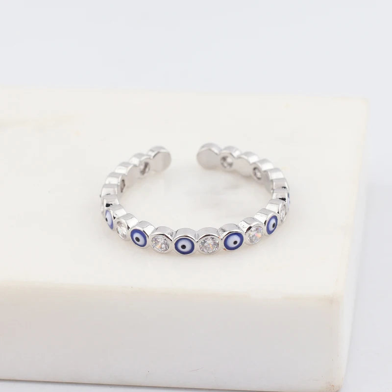 Lucky Eye Azul Turco Evil Eye Anel Aberto Cobre Cor Dourada Anéis de Dedo Ajustáveis para Mulheres Meninas Homens Moda Jóias