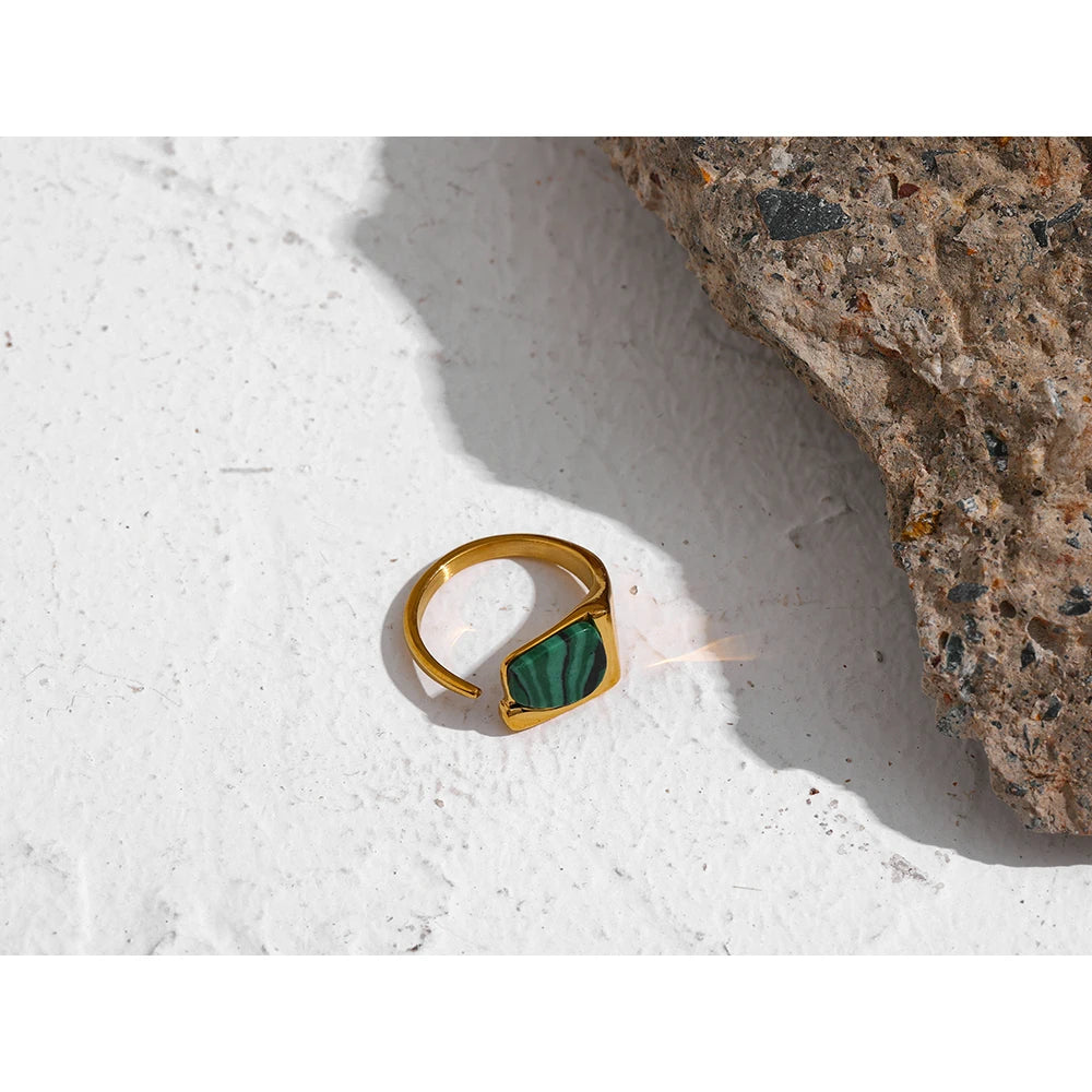 Yhpup novo anel de aço inoxidável feminino jóias vintage pedra natural abertura metal anel de dedo joyería acero inoxidável mujer presente