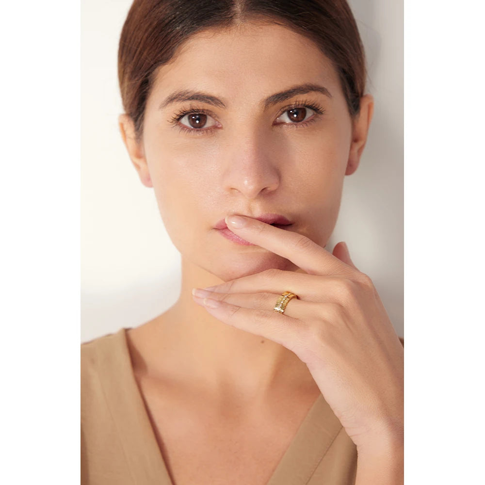 Yhpup requintado bling zircônia cúbica anel redondo 316l aço inoxidável feminino jóias temperamento anel de casamento anillos mujer presente