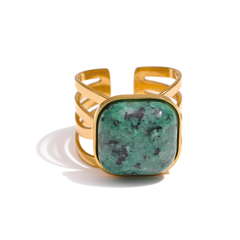 Yhpup anel turquesa africano verde, joias de aço inoxidável para mulheres, pingente de metal, abertura de dedo, colarьц® жletiе, presente novo
