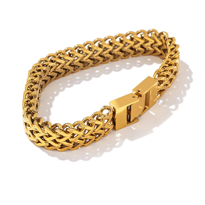 Yhpup unissex jóias de aço inoxidável cubana link corrente pulseira homem mulher 18k banhado a ouro heavy metal à prova dwaterproof água