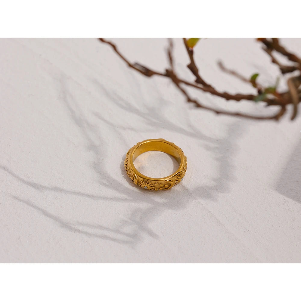 Yhpup sol estrela lua anel de aço inoxidável jóias elegante metal celestial feminino anel joyería acero inoxidável mujer presente novo