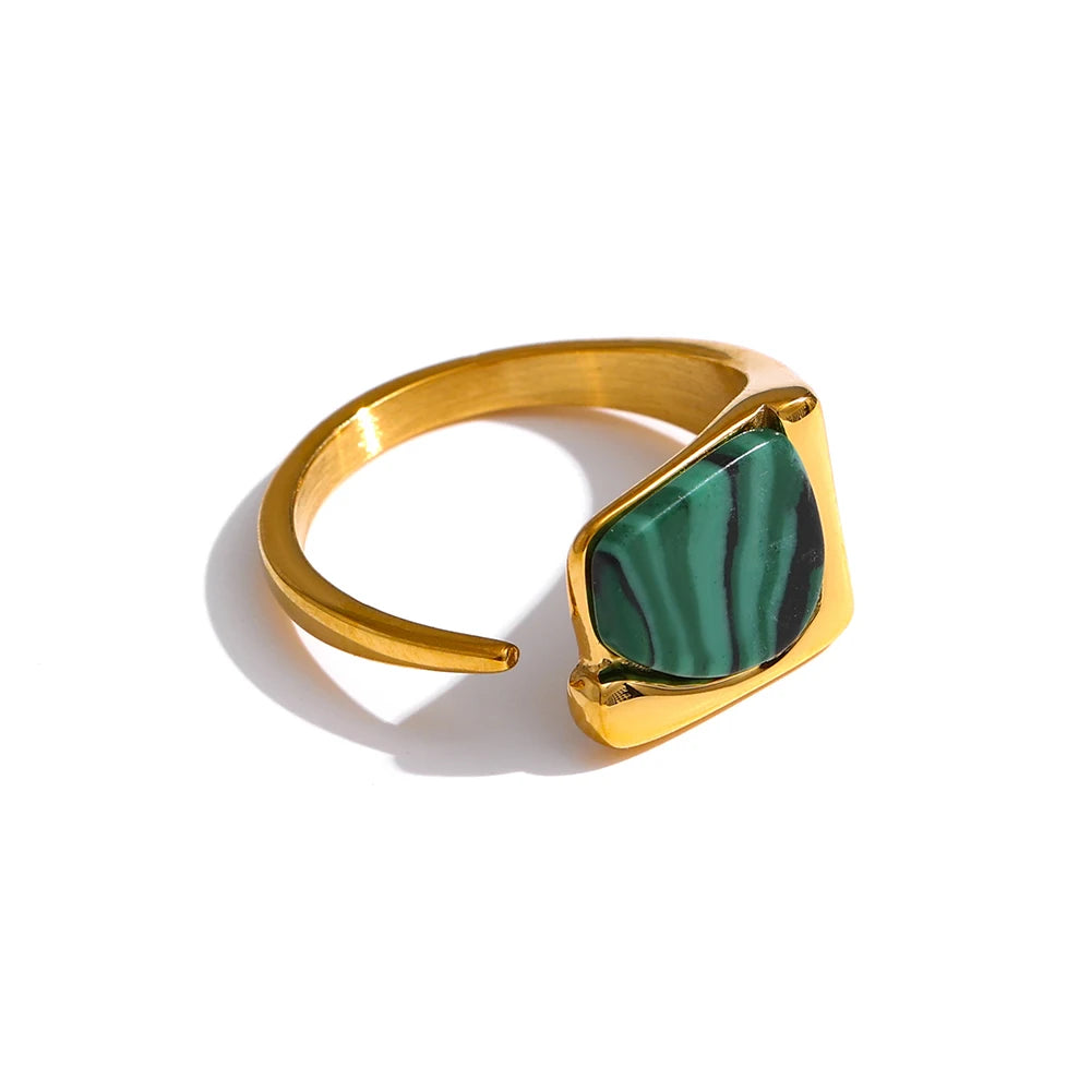Yhpup novo anel de aço inoxidável feminino jóias vintage pedra natural abertura metal anel de dedo joyería acero inoxidável mujer presente