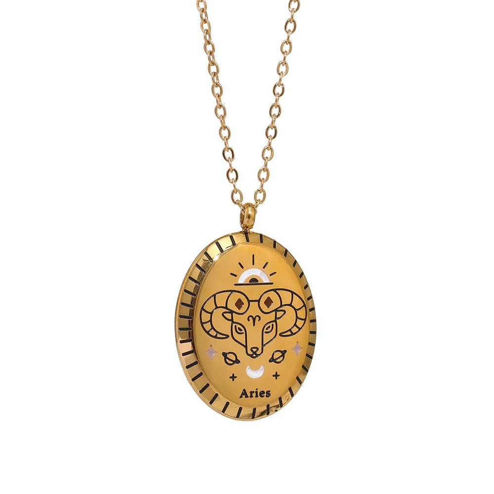 Yhpup novo 316 aço inoxidável 12 constelação gota pingente colar à prova dwaterproof água jóias douradas 18 k colar de metal presente