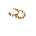 Yhpup brincos de argola redondos de aço inoxidável, flor, moda dourada, metal, textura de marca, joias, presente de festa, à prova d'água, mulheres