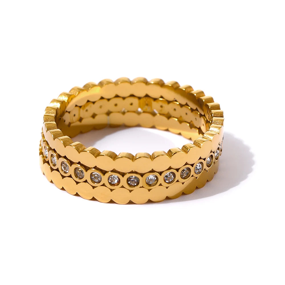 Yhpup requintado bling zircônia cúbica anel redondo 316l aço inoxidável feminino jóias temperamento anel de casamento anillos mujer presente