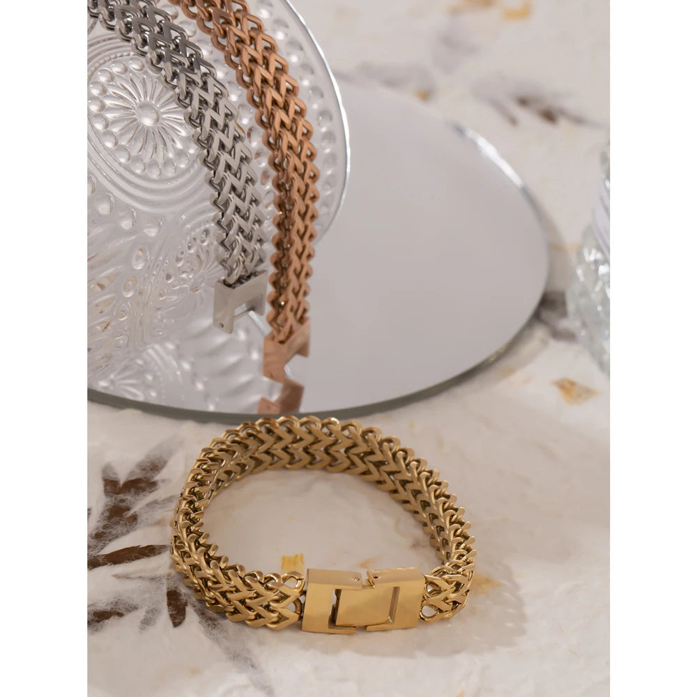 Yhpup unissex jóias de aço inoxidável cubana link corrente pulseira homem mulher 18k banhado a ouro heavy metal à prova dwaterproof água