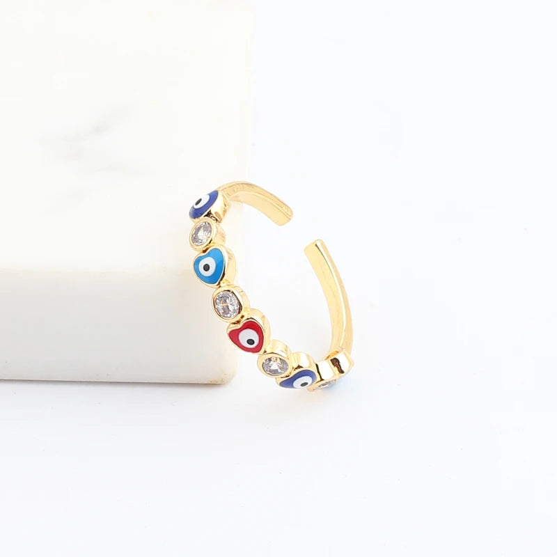 Lucky Eye Azul Turco Evil Eye Anel Aberto Cobre Cor Dourada Anéis de Dedo Ajustáveis para Mulheres Meninas Homens Moda Jóias