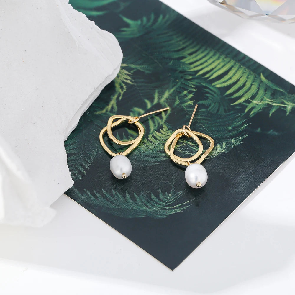 Yhpup moda charme gota geométrica brincos de pérola natural moda coreana minimalista requintado brincos jóias para presente feminino