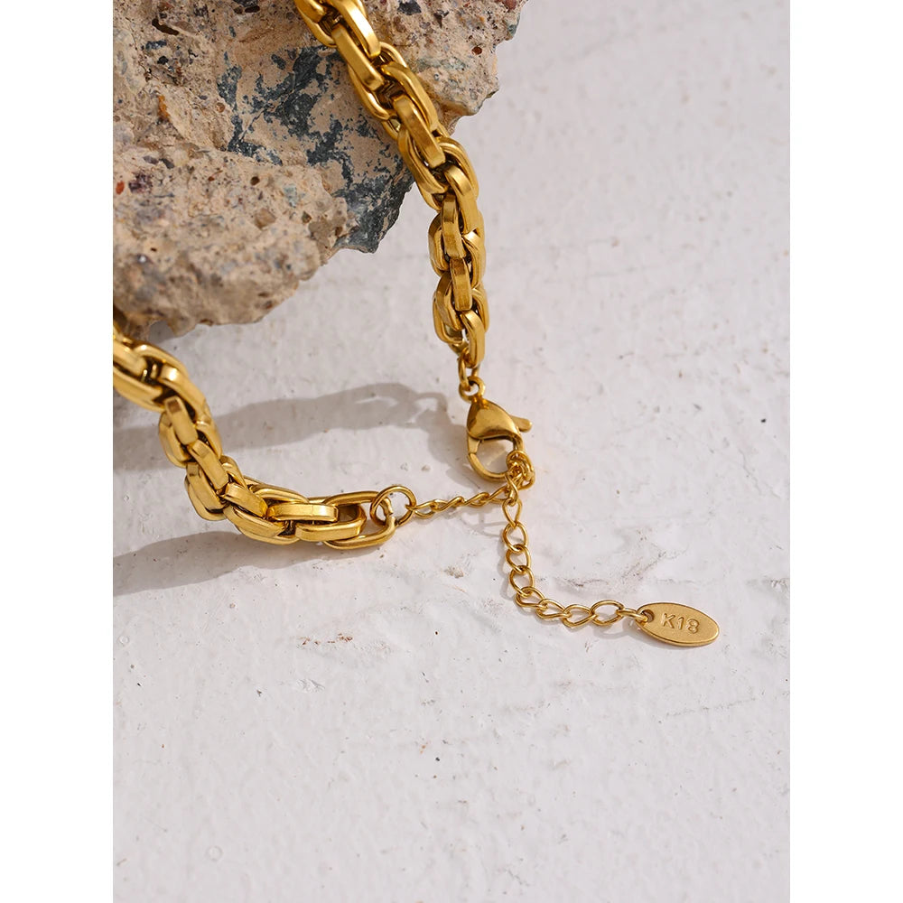 Yhpup corrente de aço inoxidável colar nova textura de metal 18 k banhado moda colar à prova dwaterproof água jóias bijoux femme meninas presente
