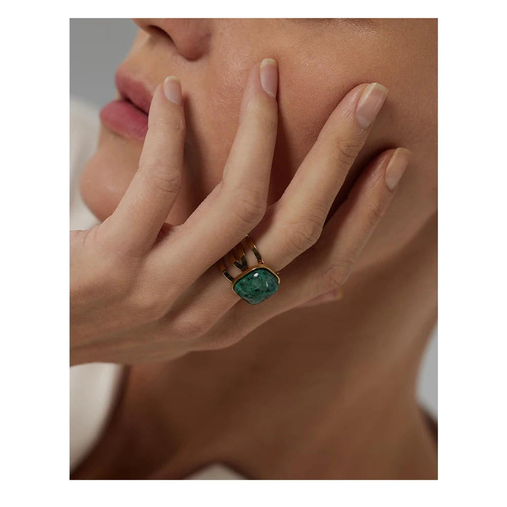 Yhpup anel turquesa africano verde, joias de aço inoxidável para mulheres, pingente de metal, abertura de dedo, colarьц® жletiе, presente novo