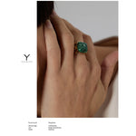 Yhpup anel turquesa africano verde, joias de aço inoxidável para mulheres, pingente de metal, abertura de dedo, colarьц® жletiе, presente novo
