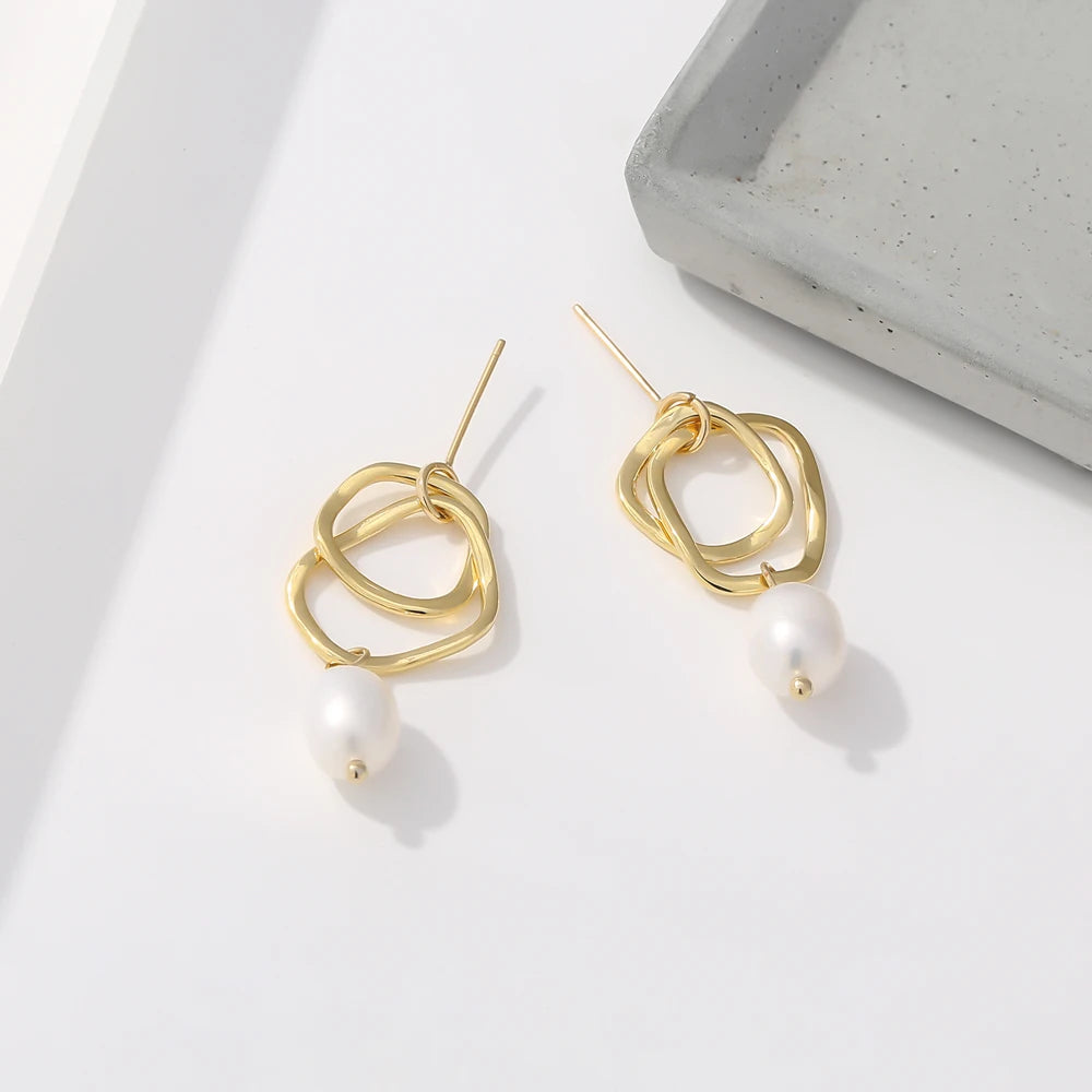Yhpup moda charme gota geométrica brincos de pérola natural moda coreana minimalista requintado brincos jóias para presente feminino