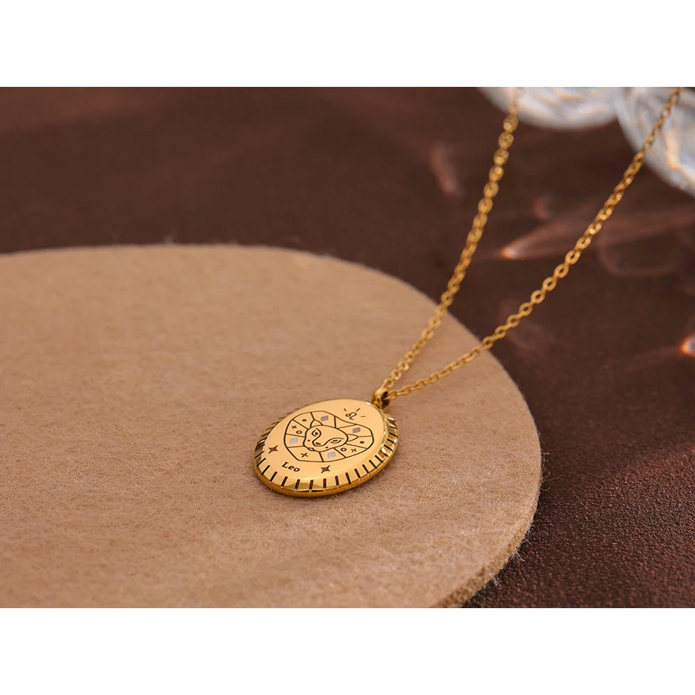Yhpup novo 316 aço inoxidável 12 constelação gota pingente colar à prova dwaterproof água jóias douradas 18 k colar de metal presente