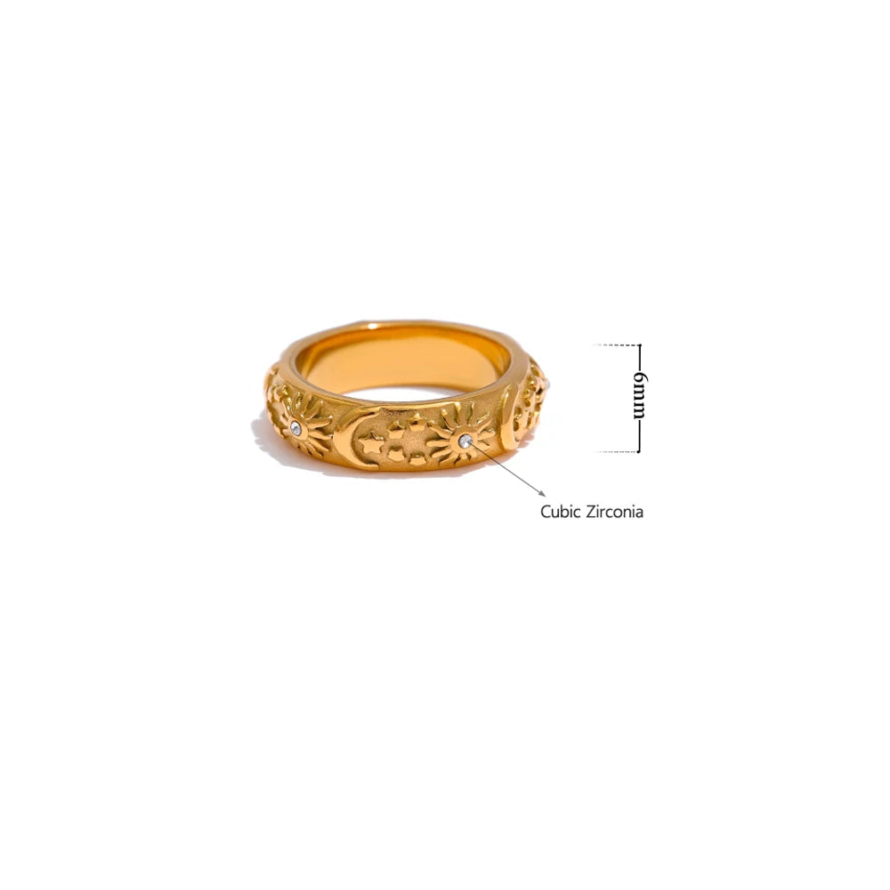 Yhpup sol estrela lua anel de aço inoxidável jóias elegante metal celestial feminino anel joyería acero inoxidável mujer presente novo