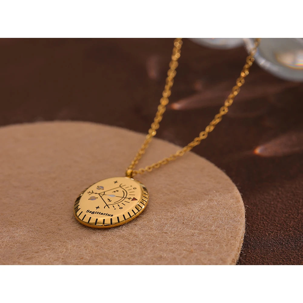Yhpup novo 316 aço inoxidável 12 constelação gota pingente colar à prova dwaterproof água jóias douradas 18 k colar de metal presente