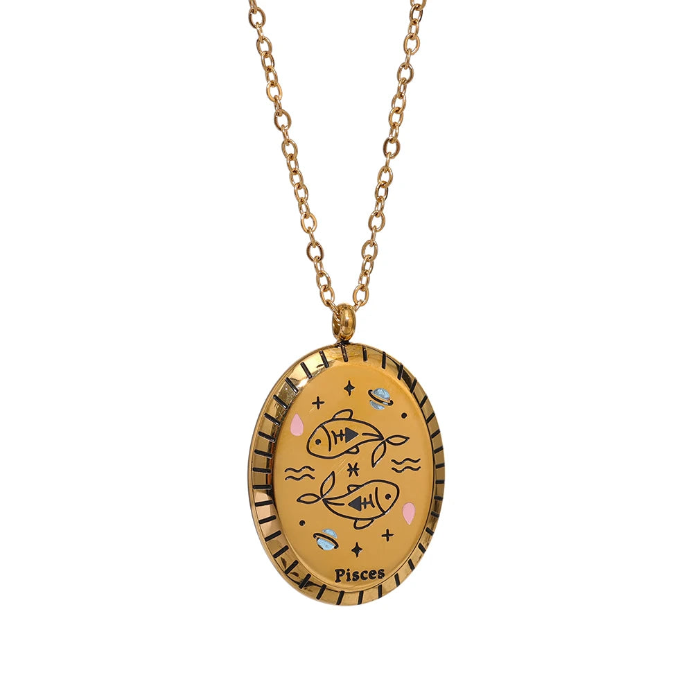 Yhpup novo 316 aço inoxidável 12 constelação gota pingente colar à prova dwaterproof água jóias douradas 18 k colar de metal presente