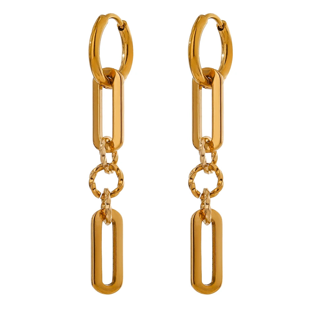Yhpup alta qualidade de aço inoxidável metal geométrico balançar brincos chique cor ouro textura brincos longos jóias aniversário novo