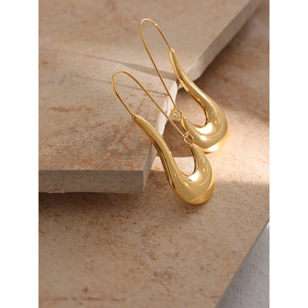 Yhpup Brincos de argola geométricos de aço inoxidável 316L, brincos minimalistas banhados a 18 K, joias à prova d'água para presente feminino