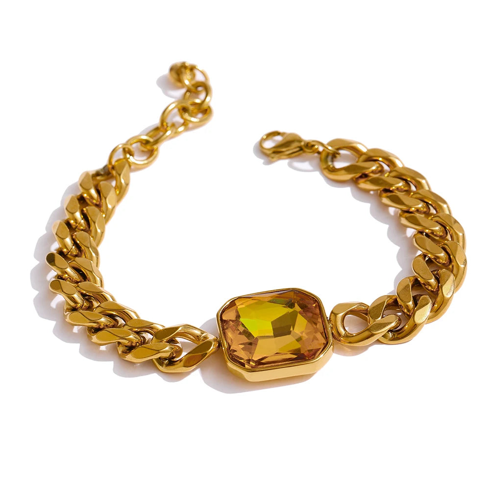 Yhpup verde cristal aço inoxidável ouro pulseiras bangle para mulher hip hop grosso chain18 k chapeado punk moda pulseiras novo